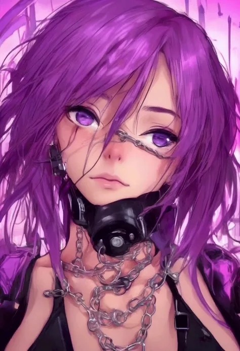 A cute woman (violet hair, violet eyes, sexy violet body suit extremely revealing, some electronic components on the suit with lit displays, laser pistol, chain sword (chain saw bladed sword makes a real bloody mess of foes)), role of space pirate captain,...