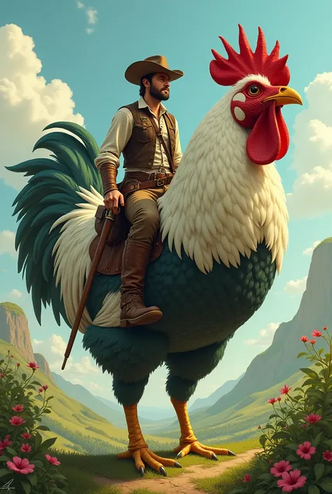 Horseman on top of a chicken