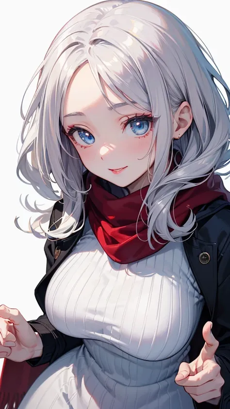 forehead:1000.0、Wrap a scarf、sagging breasts:1000.0、white hair:1000.0、Gray Hair:1000.0、absurdly long hair:1000.0、dark red lips:10.0、heavy makeup:10.0、Close-up of face、Curly Hair:1000.0、Long Hair:1000.0、Obese:1000.0、(((white hair:1000.0、 high neck knit dres...