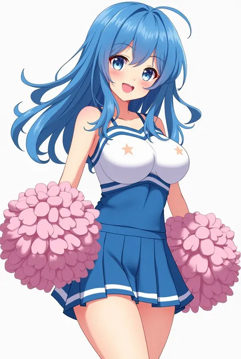 Really cute anime girl with blue hair and really big breasts cheerleader not sexy