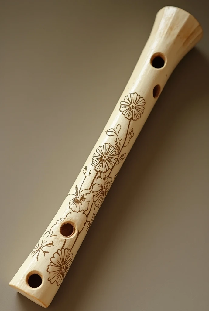 A bone flute with all the vibe of the stone age but with carved flowers