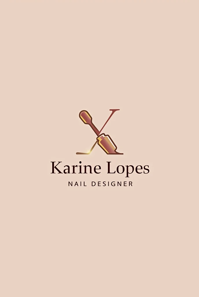 Sleek, modern logo for ‘Karine Lopes Nail Designer,’ featuring a minimalist, stylish design. Incorporates a subtle, abstract nail polish bottle or brush stroke, using trendy colors like muted pink, beige, and metallic gold for a chic look. Clean, sans-seri...