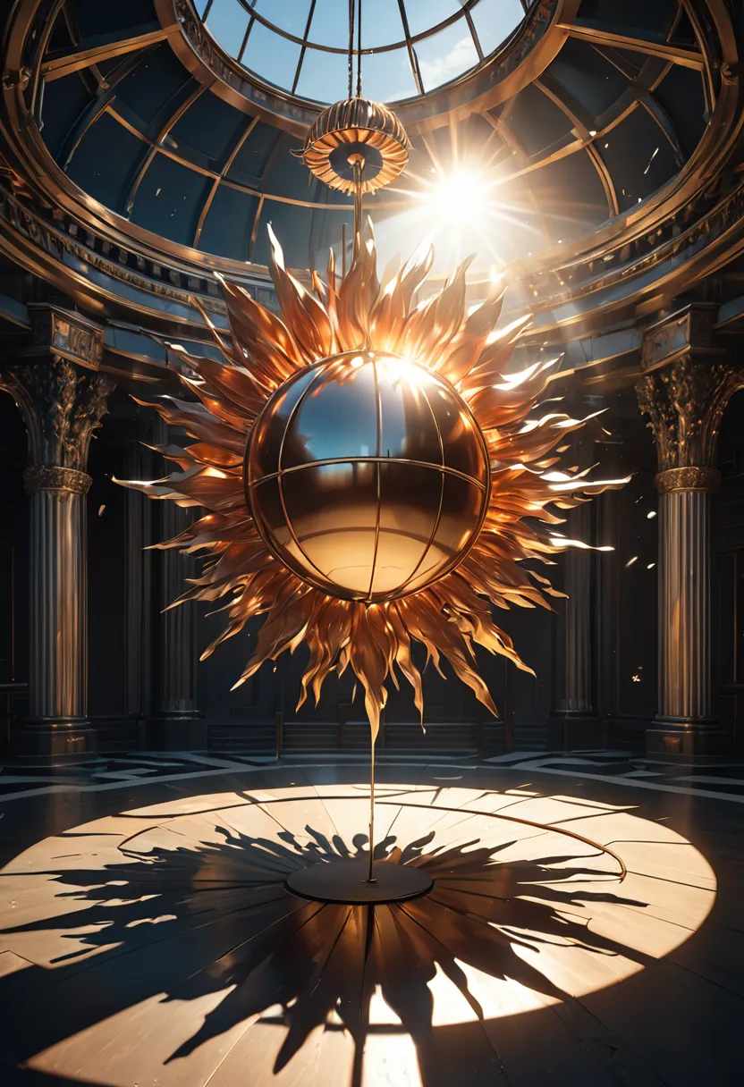 conceptual installation fantasy illustration art, Copper-plated Sun, various effects, delicate and dynamic textures, contrasts of light and shadow, 2.5D, artistic photography, hyper realistic, digital graphic CG, BREAK ultra detailed, absolutely resolution, best quality