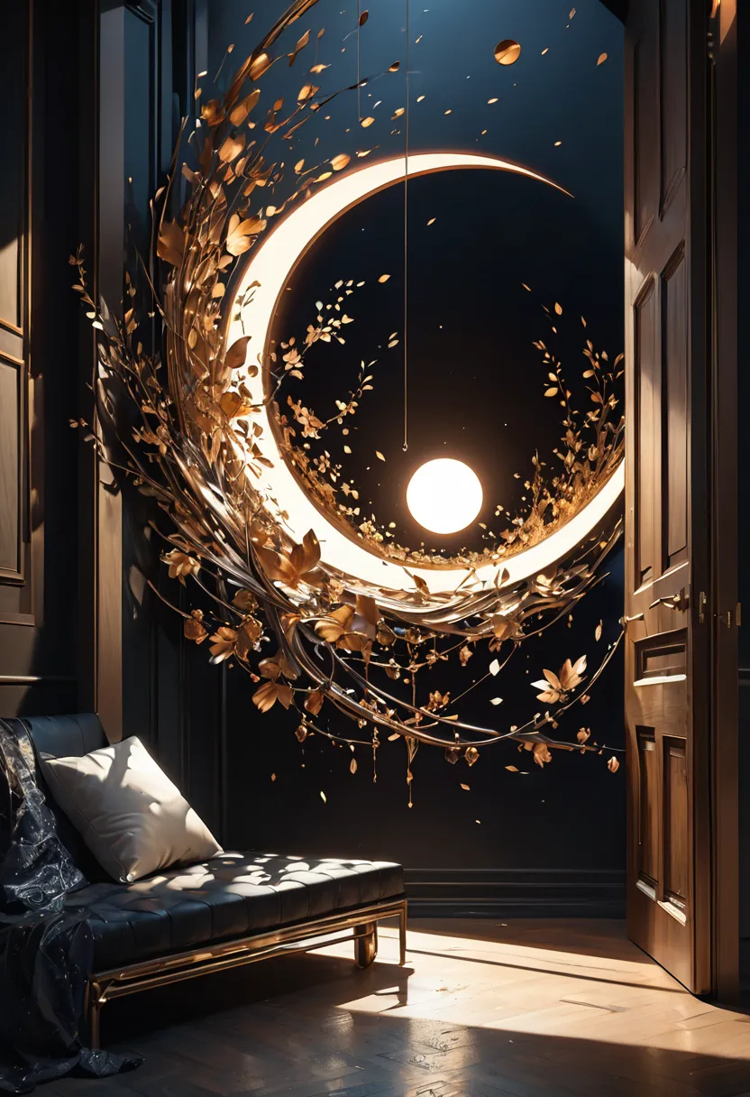 conceptual installation fantasy illustration art, Copper-plated Moon, various effects, delicate and dynamic textures, contrasts of light and shadow, 2.5D, artistic photography, hyper realistic, digital graphic CG, BREAK ultra detailed, absolutely resolution, best quality