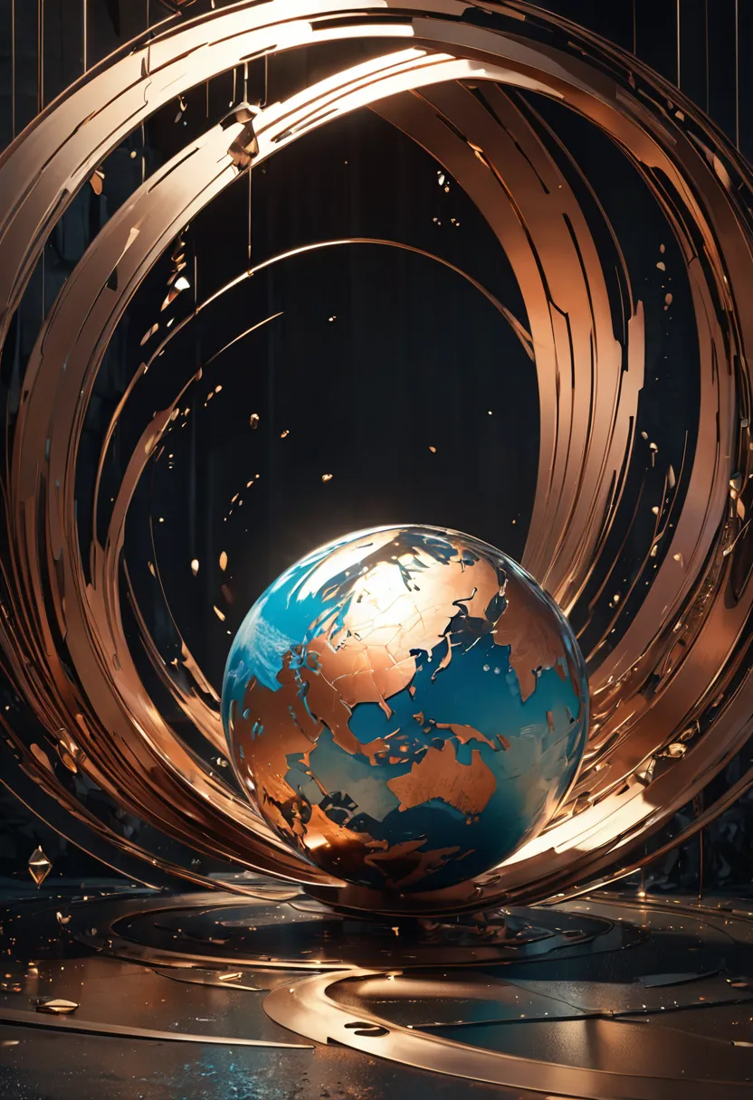 conceptual installation fantasy illustration art, Copper-plated Earth, various effects, delicate and dynamic textures, contrasts of light and shadow, 2.5D, artistic photography, hyper realistic, digital graphic CG, BREAK ultra detailed, absolutely resolution, best quality