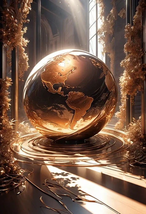 conceptual installation fantasy illustration art, Copper-plated Earth, various effects, delicate and dynamic textures, contrasts of light and shadow, 2.5D, artistic photography, hyper realistic, digital graphic CG, BREAK ultra detailed, absolutely resoluti...