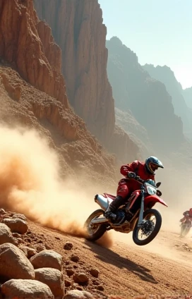 Mountain background with brown stones blowing out sand smoke for motorcycle racing track