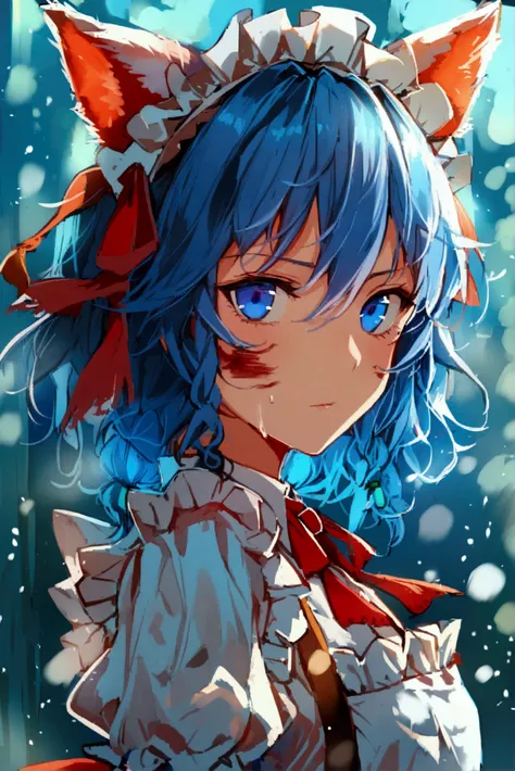  1 girl , izayoi sakuya, Touhou Project,  pigtails on both sides of the face, Cold gaze ,  blue eyes , Maid, frontal, 