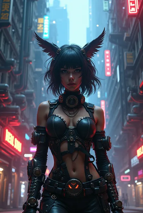  cyberpunk 、 steampunk、 wave hair、mechanical costume、 costumes and lenses、 NEON STREET 、Countless ducts 、Machine Mountain