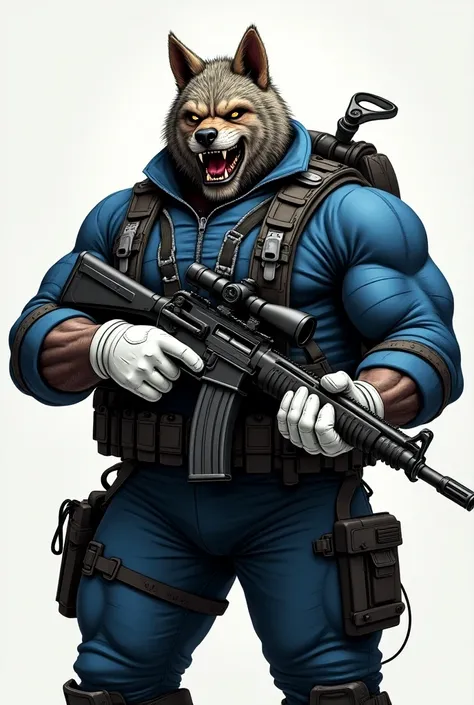 (A rugged beefy very muscular bulky chubby angry old man), (wearing blue zipper wetsuit), (wearing realistic roaring wolf mask), carrying a rifle, wearing bulky scuba gear, wearing rebreather, muscular physique, toned muscles, fierce, heroic, action, comic...