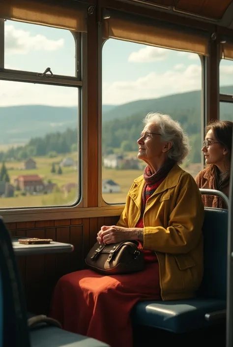 A trip on a bus with a grandmother and a woman