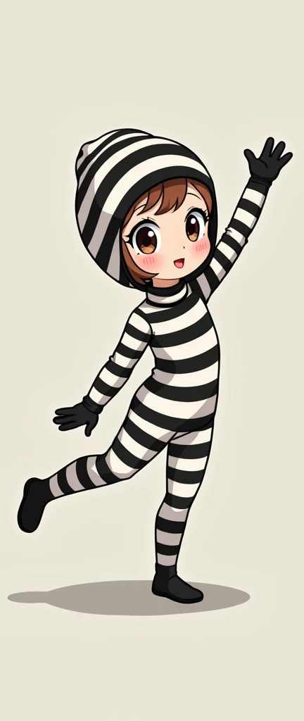 {the beautiful Asian woman girl with beautiful cheeks and thinest body wears white prisoner with black seamless stripes lycra turtleneck unitard catsuit covered with black Large seamless stripes and always wearing prisoner lycra inner cap-like swimming cap...