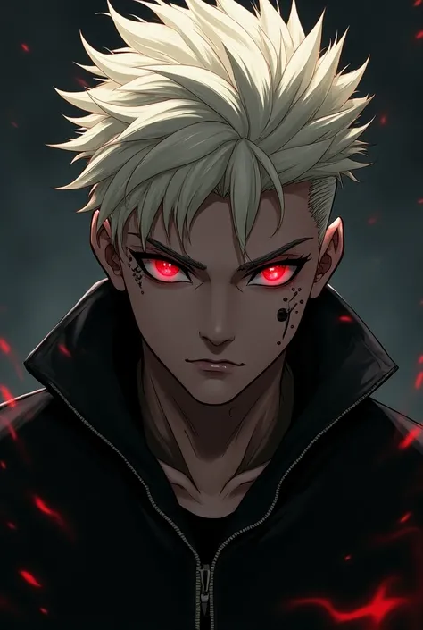 Manhwa man with blond hair and glowing red eyes white punk haircut