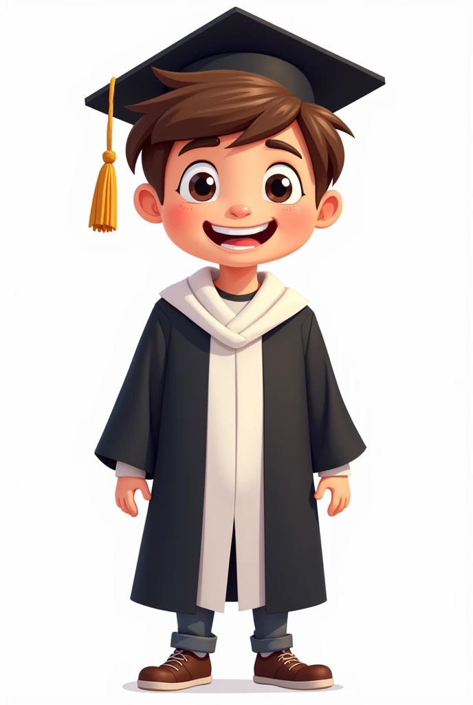  Create a cartoon of a  boy, white with straight dress hair , brown color,
black eyes with graduation outfit .
 Use the previous image remove the background 