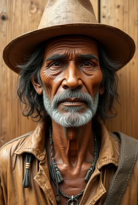 Woodcarving of a man, Indigenous, with hat 