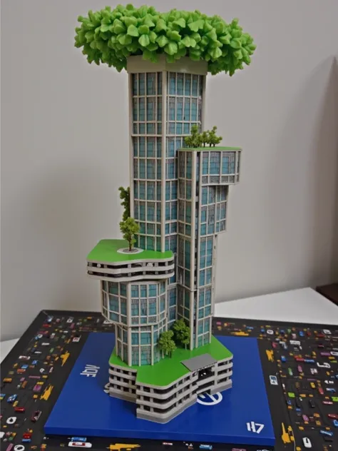 Create an image where this model looks like a real building in a big city