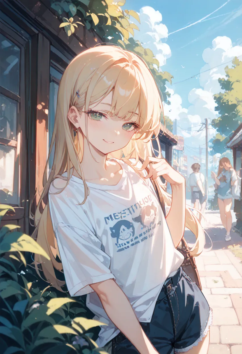 masterpiece, best quality, score_9, score_8_up, girl, petite, seductive smile, outdoor, shirt,