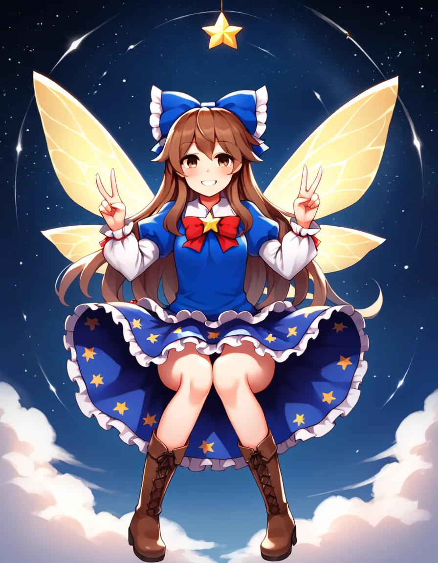 score_9, source_anime, rating_explicit break 1girl, touhou, star sapphire,long hair, fairy wings, brown eyes, brown hair,  hair ...