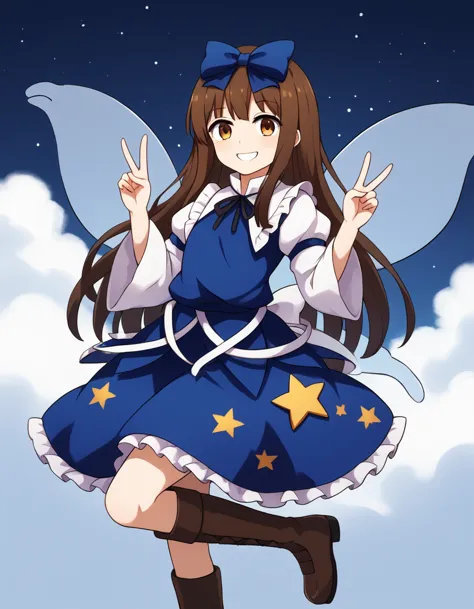 score_9, source_anime, rating_explicit break 1girl, touhou, star sapphire,long hair, fairy wings, brown eyes, brown hair,  hair ...