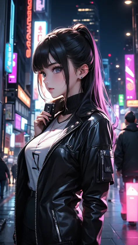 (( beautiful girl holding a cell phone)) 4k 8k:: realistic::4. cyberpunk::1 --v 4 --quality 2