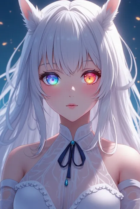 Rainbow colored eyes, Look like gems, anime, beautiful girl,Long platinum hair, white skin, sexy, Jujitsu Kaisen drawing