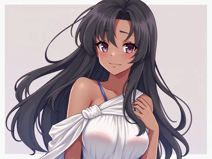 {{{solo}}}, (((greek clothes)))), (((dark skinned))), black long_hair, (((dark purpke eyes))), (((solo))), (((1_beautiful_lady))), beautiful_face, good_anatomy, best_quality, beautiful, Aisha Belka(danmachi), huge breasts, (masterpiece), detailed eyes, ((b...