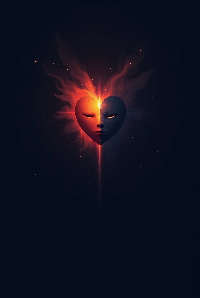 Primer plano de una obra maestA hyper-realistic, minimalistic logo representing the fusion of motivation and terror, with a flat design and no text. The logo features a powerful yet haunting symbol: a human heart split into two halves, one side glowing war...