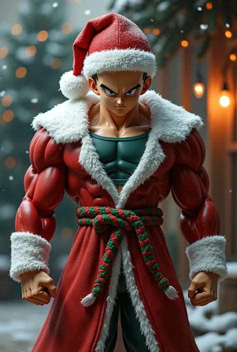 Vegeta with his marked abdomen and his Christmas hat and Christmas costume