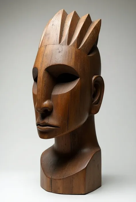 Wood carving of an indigenous head  ( Without an eye or mouth)
