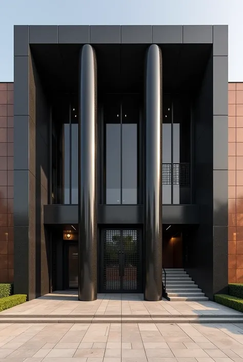  Create a façade 7 meters wide by 3 high . in it,  there are three columns divided ,  each 30x20 cm in front , black,  covered with black granite-style ceramics . On the walls in the back ,  ceramic tile cladding , color coffee . on the LEFT side,  there i...