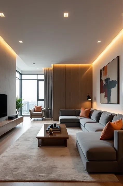 Create the living room of an apartment with a modern style