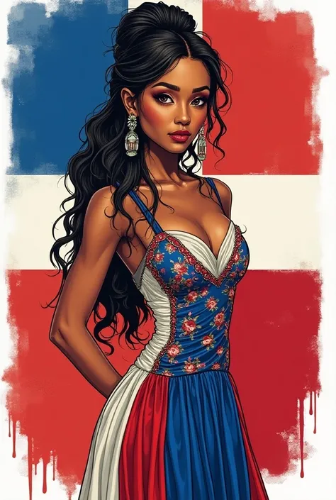 Create a woman dressed in the colors of the flag of the Dominican Republic and create several designs for the schools teachers 