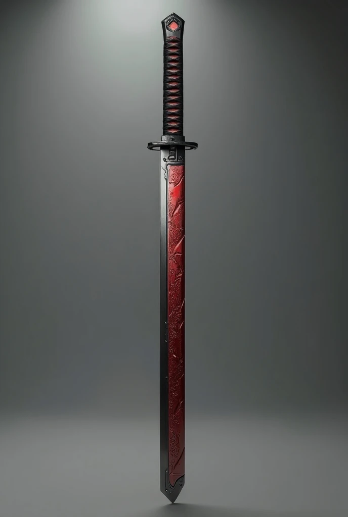 Katana with silver edge and fire red back saya black color with geometric metallic patterns