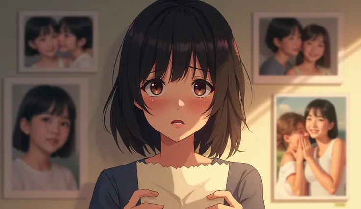 Ayakas best friend, a young Japanese woman with shoulder-length hair and a sorrowful expression, is crying tears that stream down her face. In her hands, she holds a handwritten letter from Ayaka, the paper slightly crumpled and tearstained. The background...