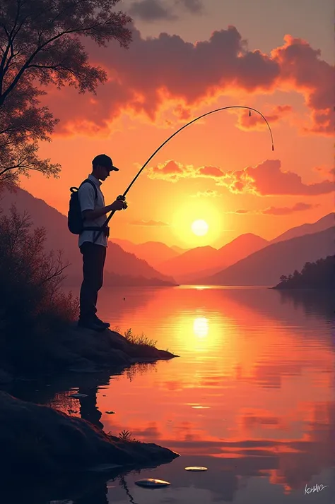 Fishing in sunset 