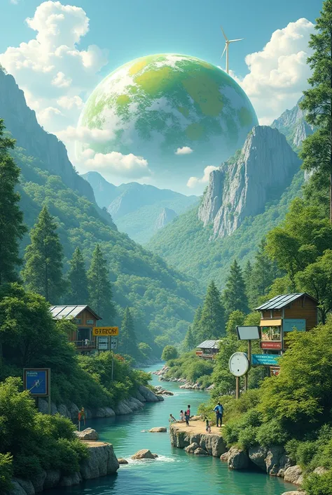  image that combines the natural environment with security elements ,  such as a planet with a safety sign or a hotel with icons of sustainability and safety).