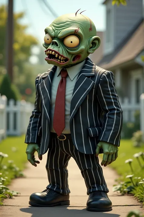 The dwarf zombie from Plants vs Zombies with the black and white striped suit