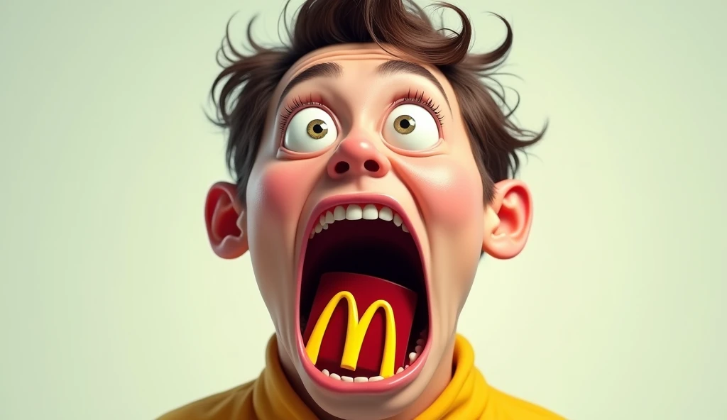 Surprise face。 McDonalds。McDonalds in the mouth。