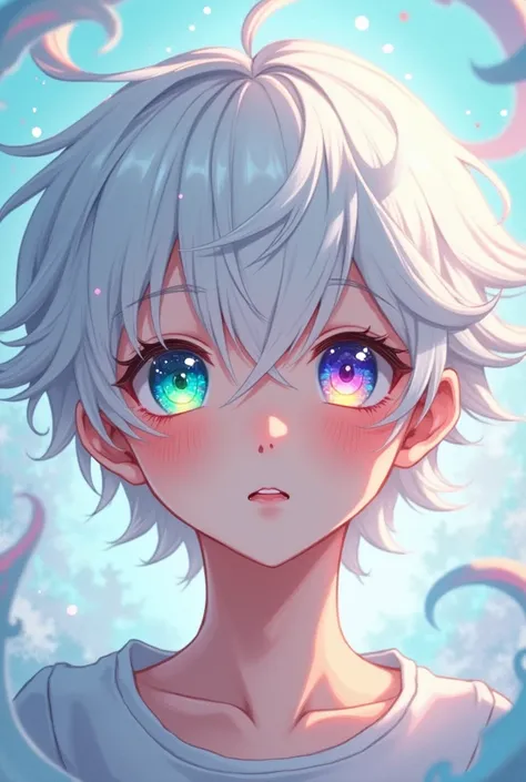 The white-haired boy rainbow eyes without colors anime version 