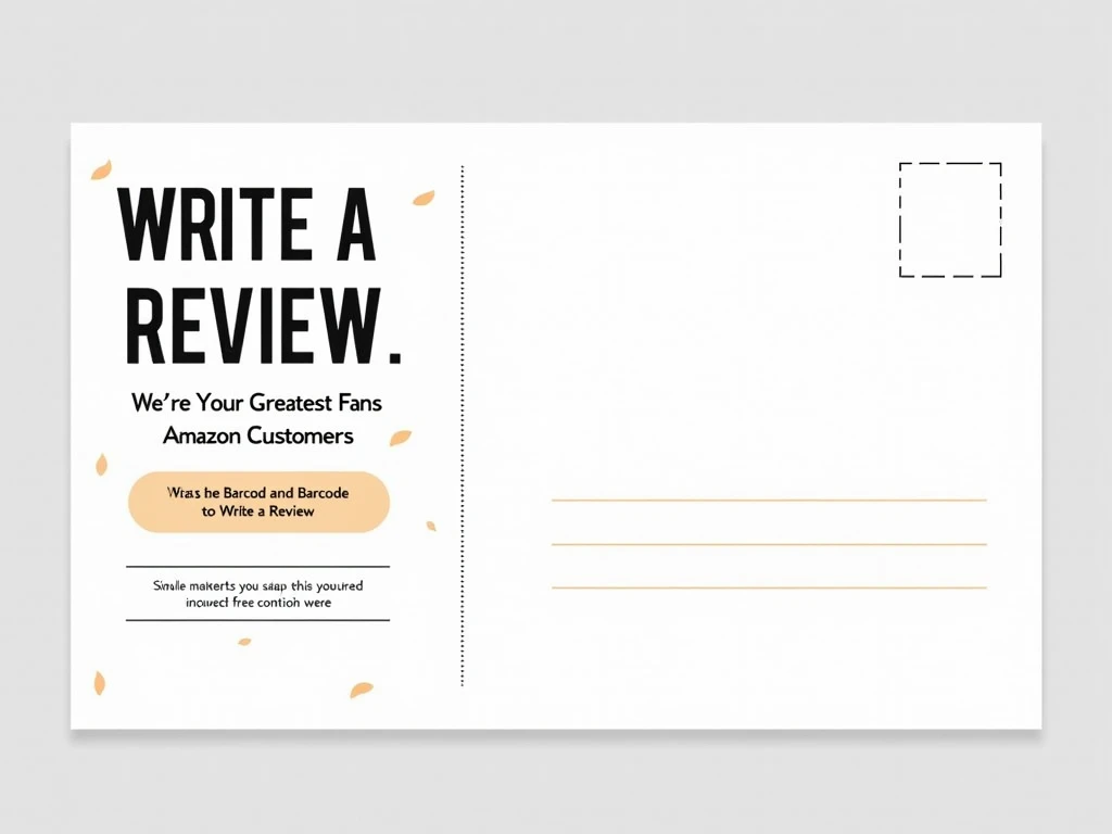 Design Prompt for Amazon Customer Review Postcard - Back Layout

The image shows a draft design for the back of a postcard intended to encourage Amazon customers to leave a review. The design is divided into two main sections:

Left Side: Features the main...