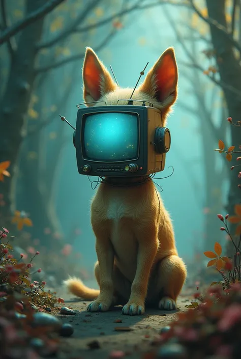 Give me a dog and TV hybrid picture prompt 