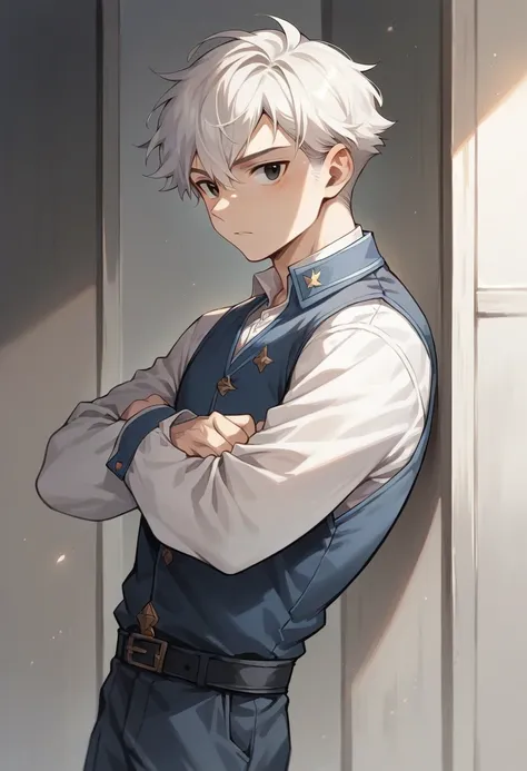  High Resolution,  masterpiece ,  best quality,  high-profile room, Young man, White hair , Black eyes