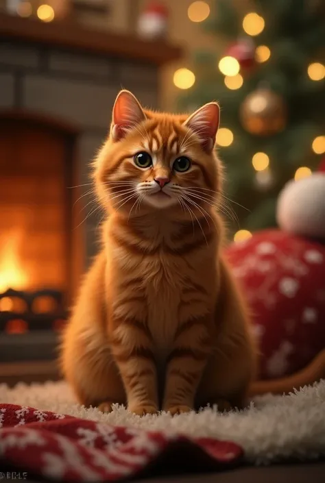 Christmas picture Orange cat with black