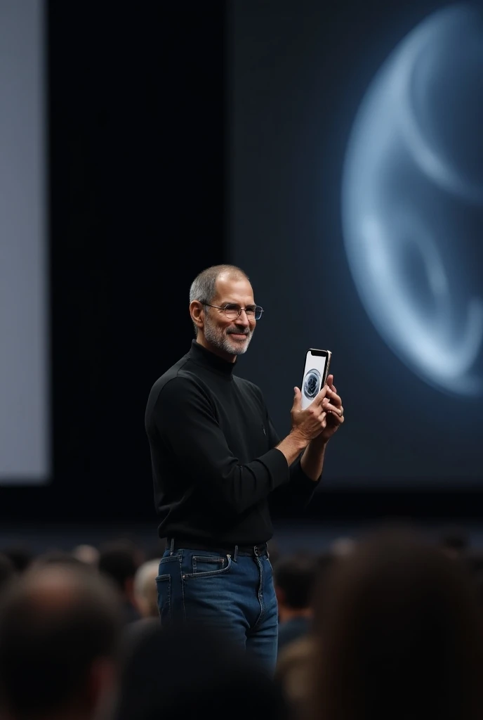 steve jobs, Holding the iPhone 13 Pro Max giving a speech at Apple Inc 