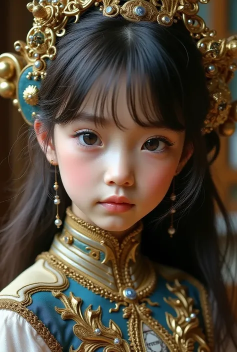 a young girl controlling a mechanical doll, extremely detailed, intricate mechanical gears and parts, beautiful detailed eyes, beautiful detailed lips, extremely detailed face, long eyelashes, beautiful detailed clothing, delicate porcelain skin, ornate ba...