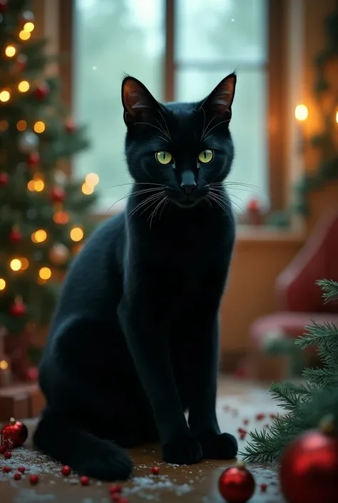 Christmas black cat