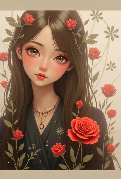 Exquisite details,  surreal atmosphere ,  ethereal beauty,  vibrant colors  ,  soft lighting, fantasy theme , mystical presence, Delicate Foliage ,  a beautiful red rose,  intricate patterns , Dream quality, Captivating gaze,  flat illustration 