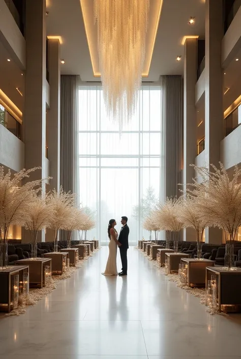 Create a wedding hall for me to be modern and very beautiful