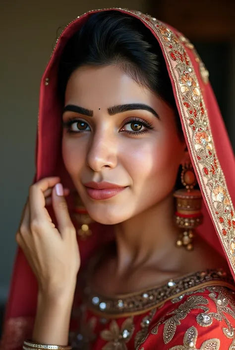 a close up of a woman in a sari posing for a picture.