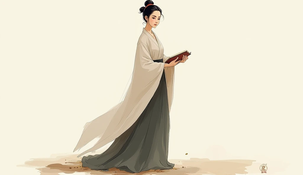 Teacher character wearing long dress  , chi bi cartoon style